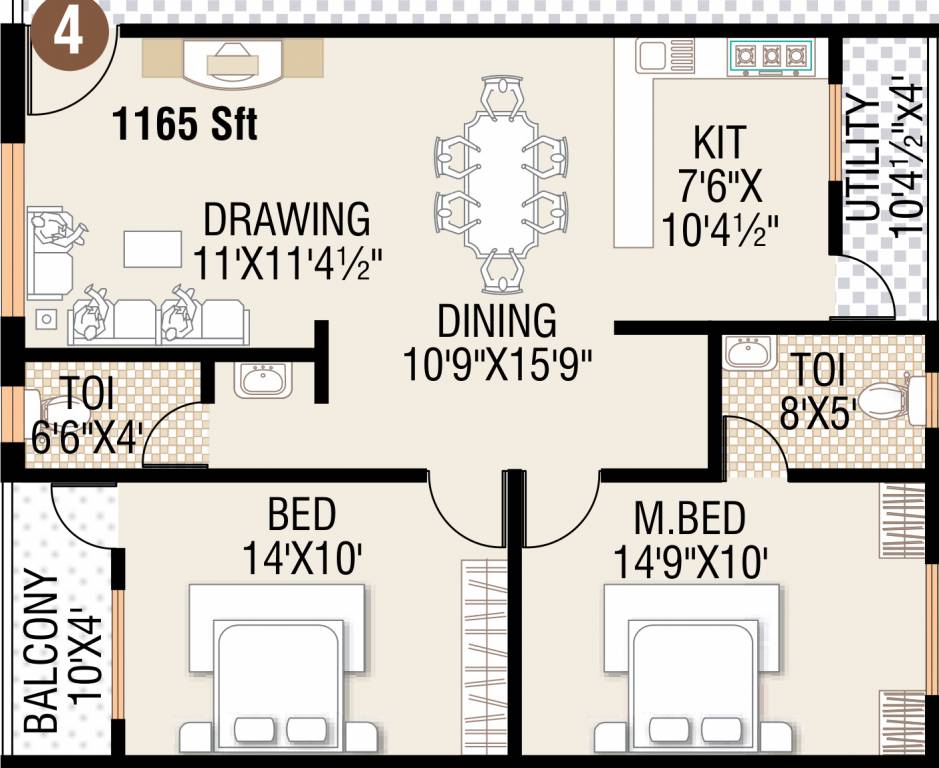 Jaya Bharathi ADR Jaya Bharathi Heights (2BHK+2T (1,165 sq ft) 1165 sq ft)