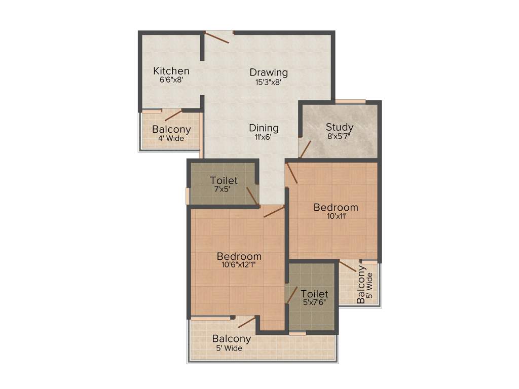 Royce Sentosa Parc (2BHK+2T (1,225 sq ft) + Study Room 1225 sq ft)