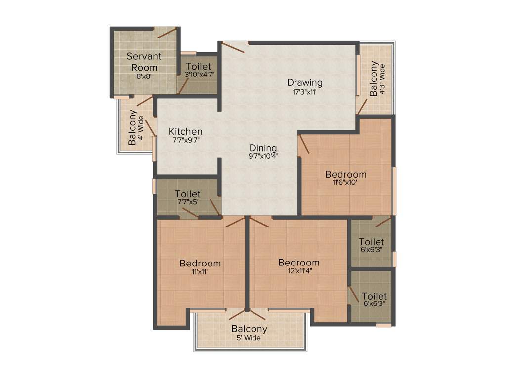 Royce Sentosa Parc (3BHK+3T (1,750 sq ft) + Servant Room 1750 sq ft)