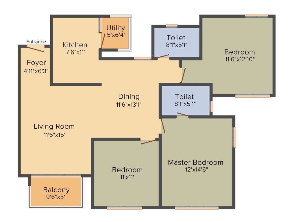 Godrej Eternity (3BHK+2T (1,477 sq ft) 1477 sq ft)