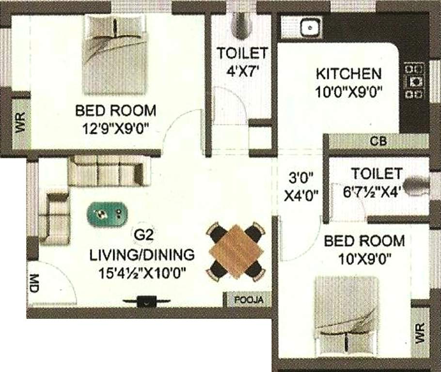 Edgepoint Prem Deepak (2BHK+2T (744 sq ft) 744 sq ft)