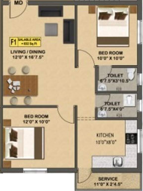 Edgepoint Prem Deepak (2BHK+2T (899 sq ft) 899 sq ft)