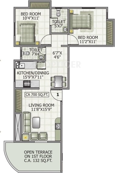 Shree Glacia (2BHK+2T (1,045 sq ft) 1045 sq ft)