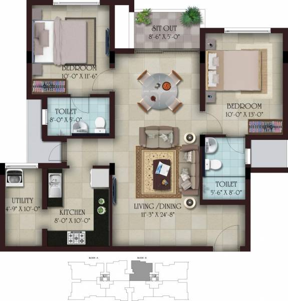 Casagrand Cascades (2BHK+2T (1,049 sq ft) 1049 sq ft) Casagrand Cascades (2BHK+2T (1,049 sq ft) 1049 sq ft)