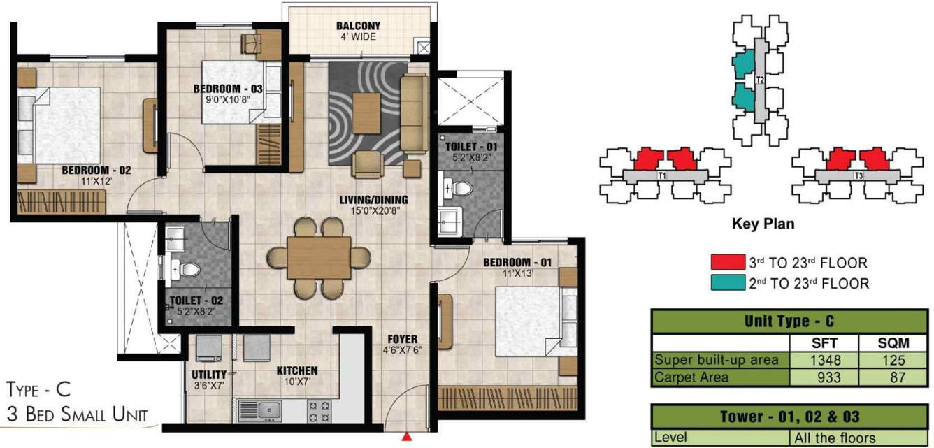 Prestige Park Square (3BHK+2T (1,348 sq ft) 1348 sq ft)