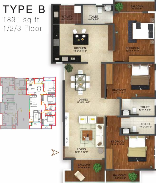 Evantha The Hummingbird (3BHK+3T (1,891 sq ft) 1891 sq ft)