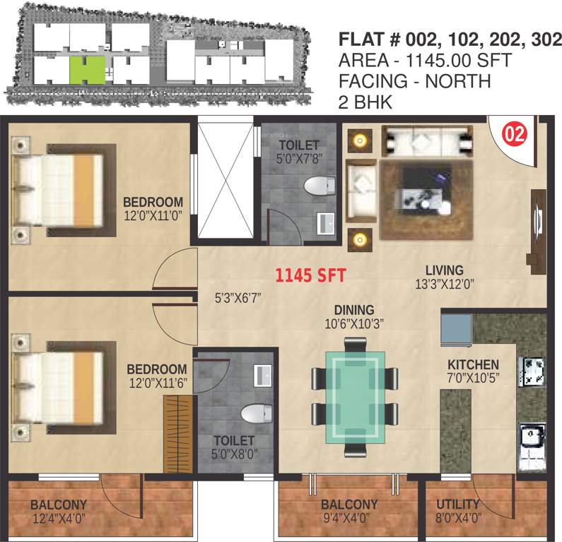 Nest Ashoka Nest (2BHK+2T (1,145 sq ft) 1145 sq ft)