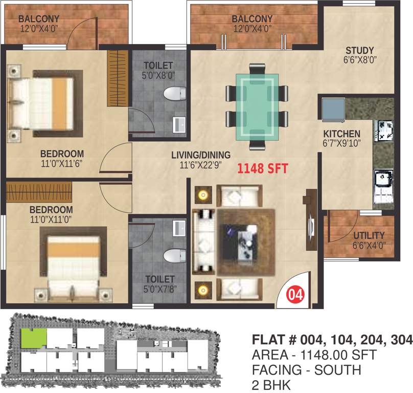 Nest Ashoka Nest (2BHK+2T (1,148 sq ft) 1148 sq ft)