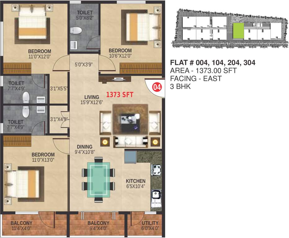 Nest Ashoka Nest (3BHK+3T (1,373 sq ft) 1373 sq ft)