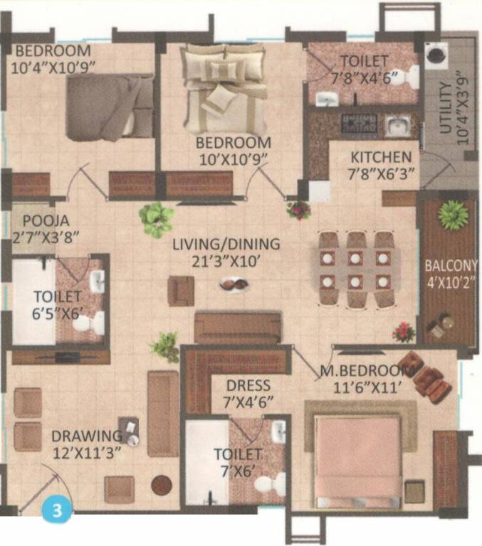 Mahalaxmi Usha Mahalaxmi (3BHK+3T (1,420 sq ft) + Pooja Room 1420 sq ft)