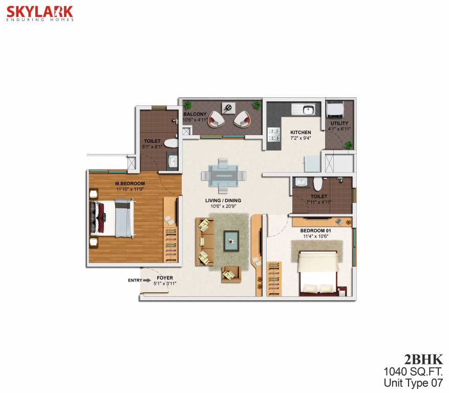 Skylark Royaume (2BHK+2T (1,040 sq ft) 1040 sq ft)