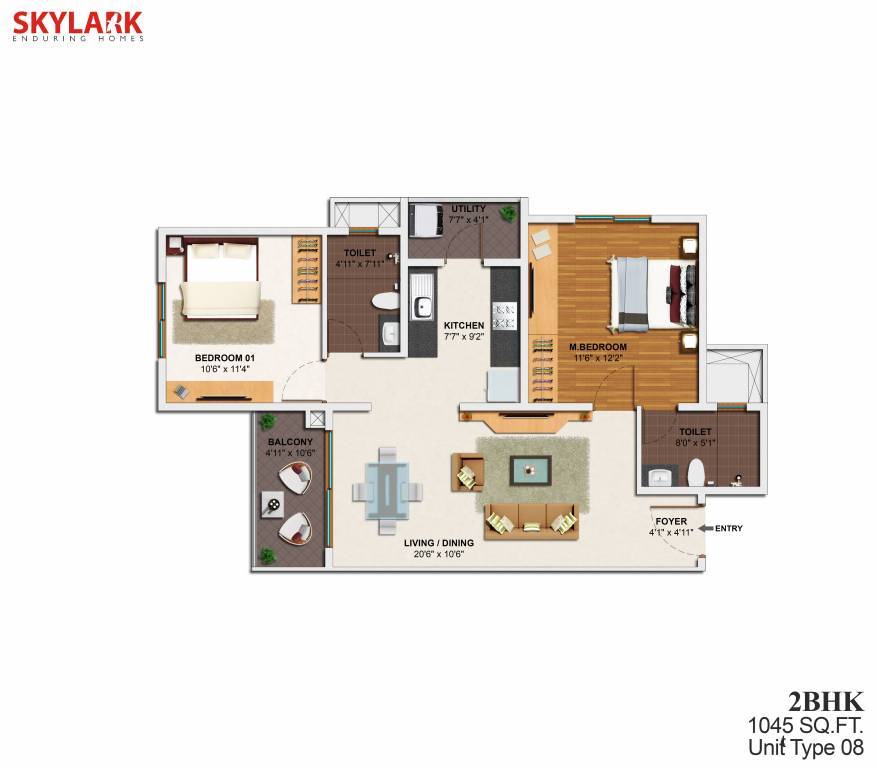Skylark Royaume (2BHK+2T (1,045 sq ft) 1045 sq ft)