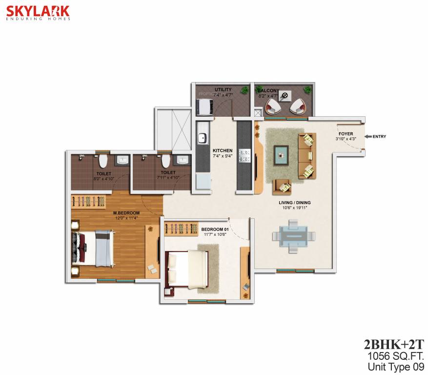 Skylark Royaume (2BHK+2T (1,056 sq ft) 1056 sq ft)