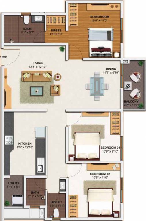 Skylark Royaume (3BHK+2T (1,344 sq ft) 1344 sq ft)