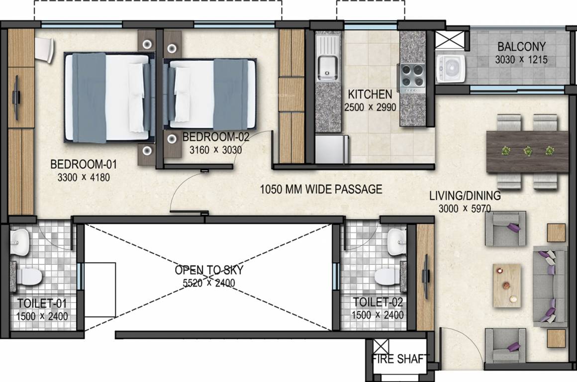 Sobha Tropical Greens At Dream Acres (2BHK+2T (1,210 sq ft) 1210 sq ft)