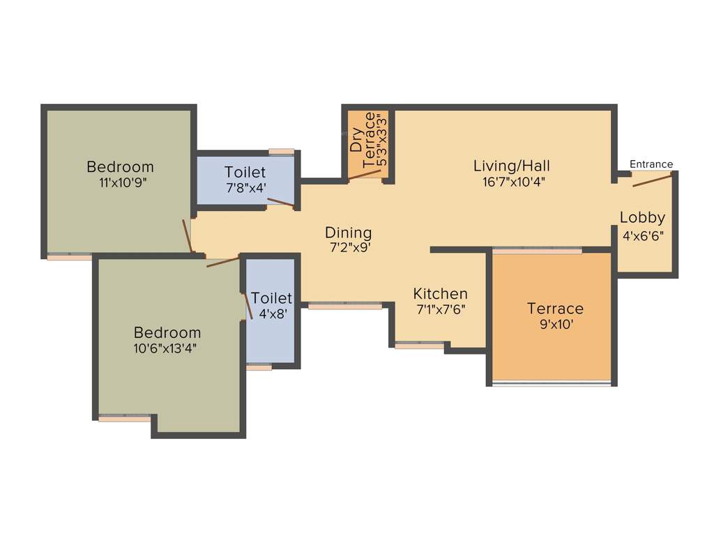 Krishna Renaissance (2BHK+2T (990 sq ft) 990 sq ft)