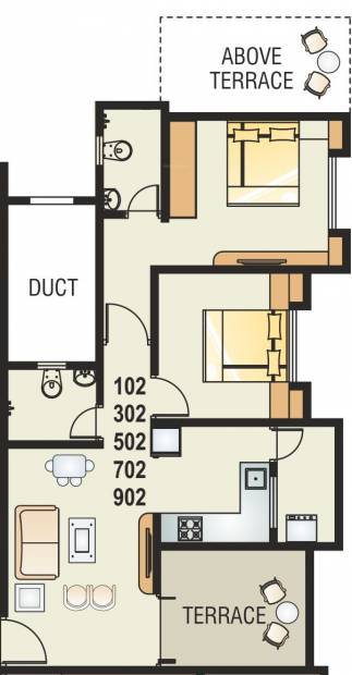 Maple Sai Krupa Residency (2BHK+2T (886 sq ft) 886 sq ft)