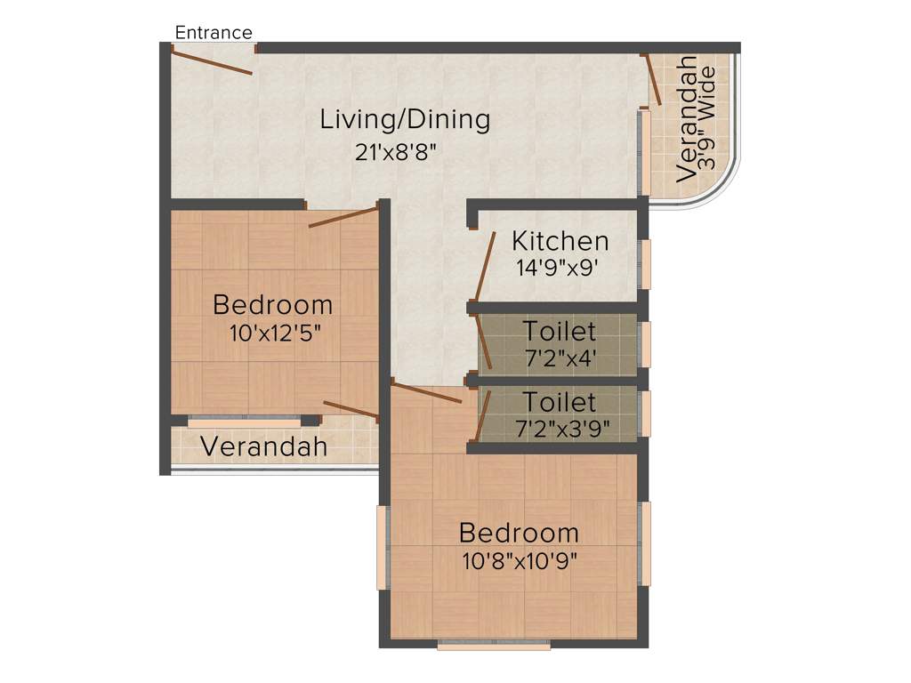 Orchid Gangour Residency (2BHK+2T (956 sq ft) 956 sq ft)