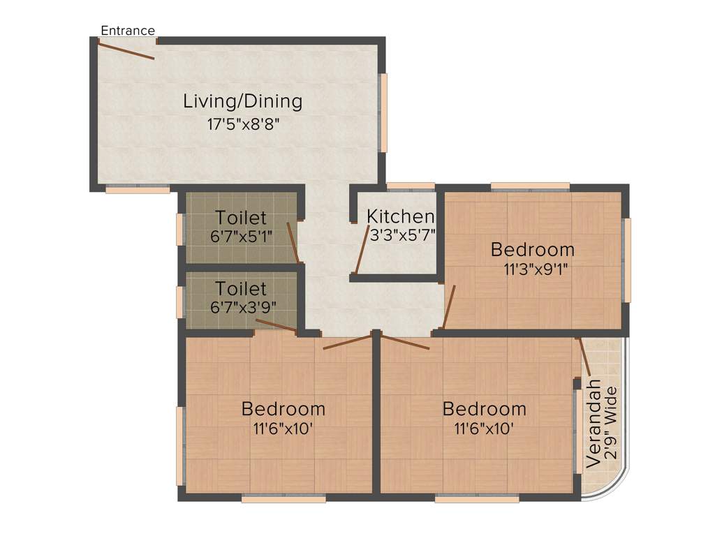 Orchid Gangour Residency (3BHK+2T (1,008 sq ft) 1008 sq ft)