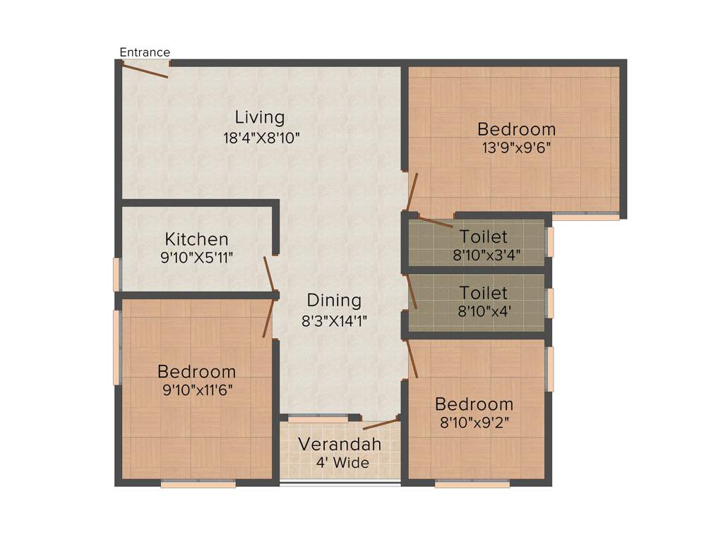 Orchid Gangour Residency (3BHK+2T (1,128 sq ft) 1128 sq ft)