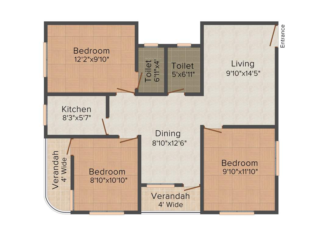 Orchid Gangour Residency (3BHK+2T (1,196 sq ft) 1196 sq ft)