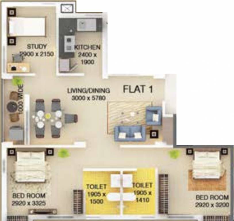 Signum Parkwoods Estate (2BHK+2T (974 sq ft) + Study Room 974 sq ft)
