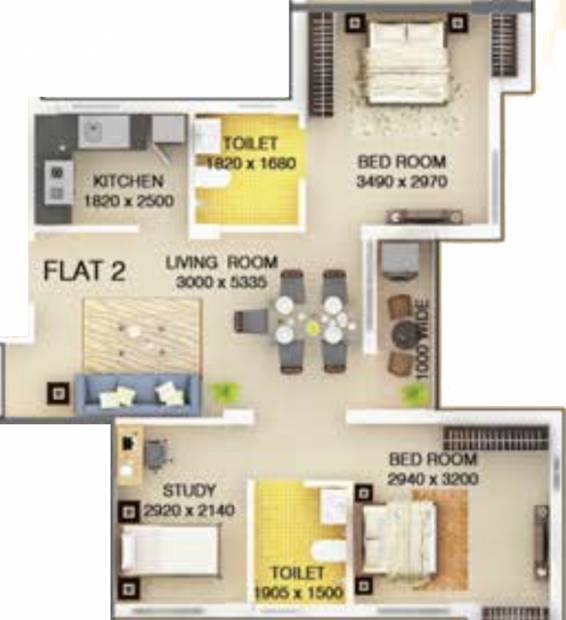 Signum Parkwoods Estate (2BHK+2T (955 sq ft) + Study Room 955 sq ft)