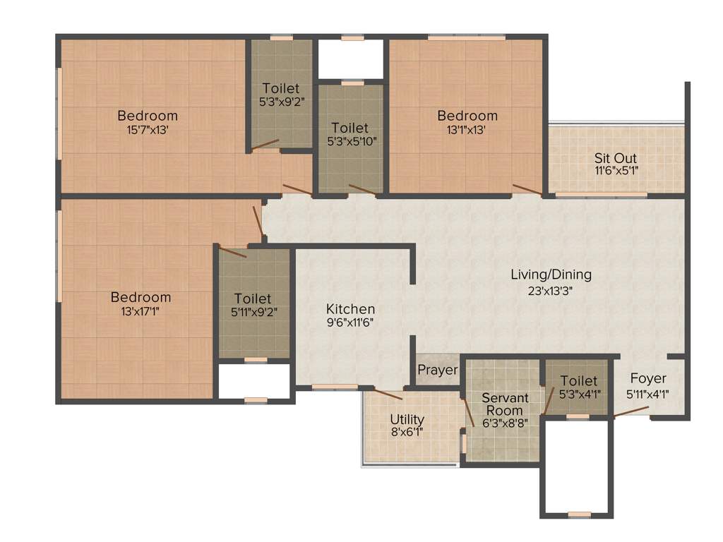 Sobha Marvella (3BHK+3T (2,015 sq ft)   Servant Room 2015 sq ft)