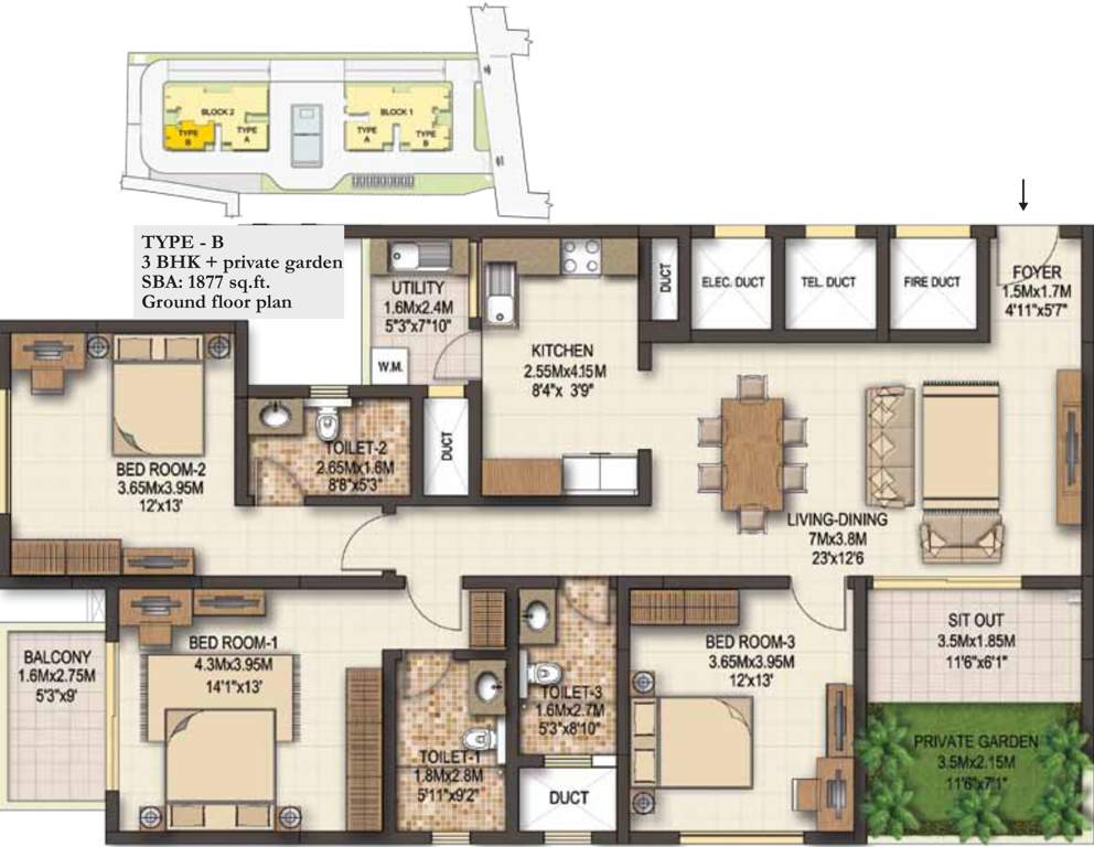 Sobha Marvella (3BHK+3T (1,877 sq ft) 1877 sq ft)