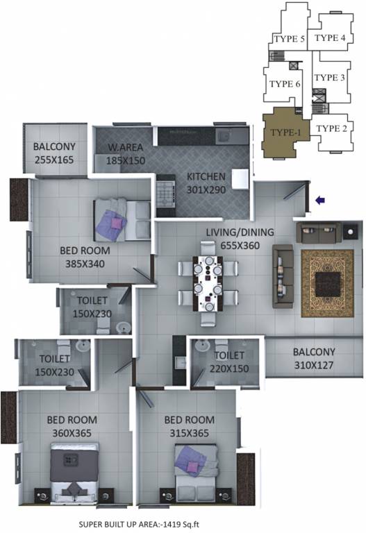 Oceanus Mythrika (3BHK+3T (1,419 sq ft) 1419 sq ft)