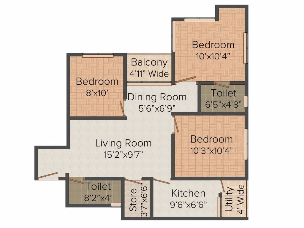 Merlin Uttara (3BHK+2T (1,015 sq ft) 1015 sq ft)