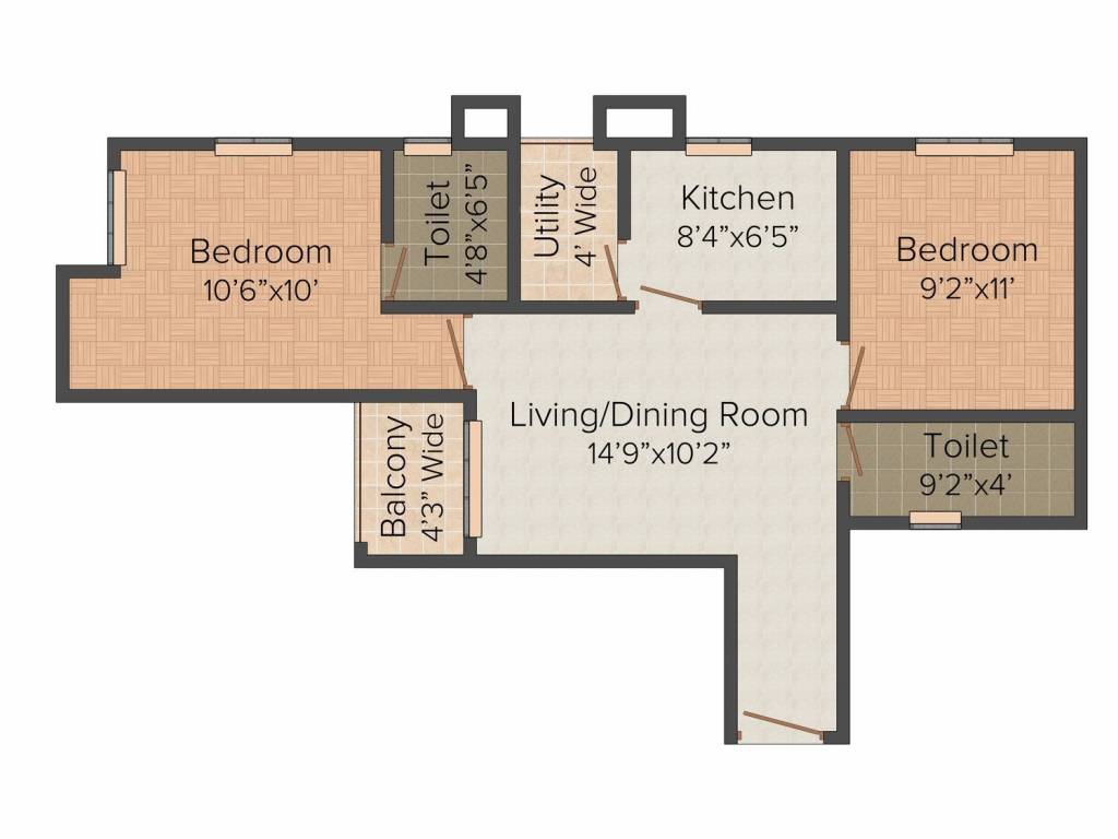 Merlin Uttara (2BHK+2T (817 sq ft) 817 sq ft)