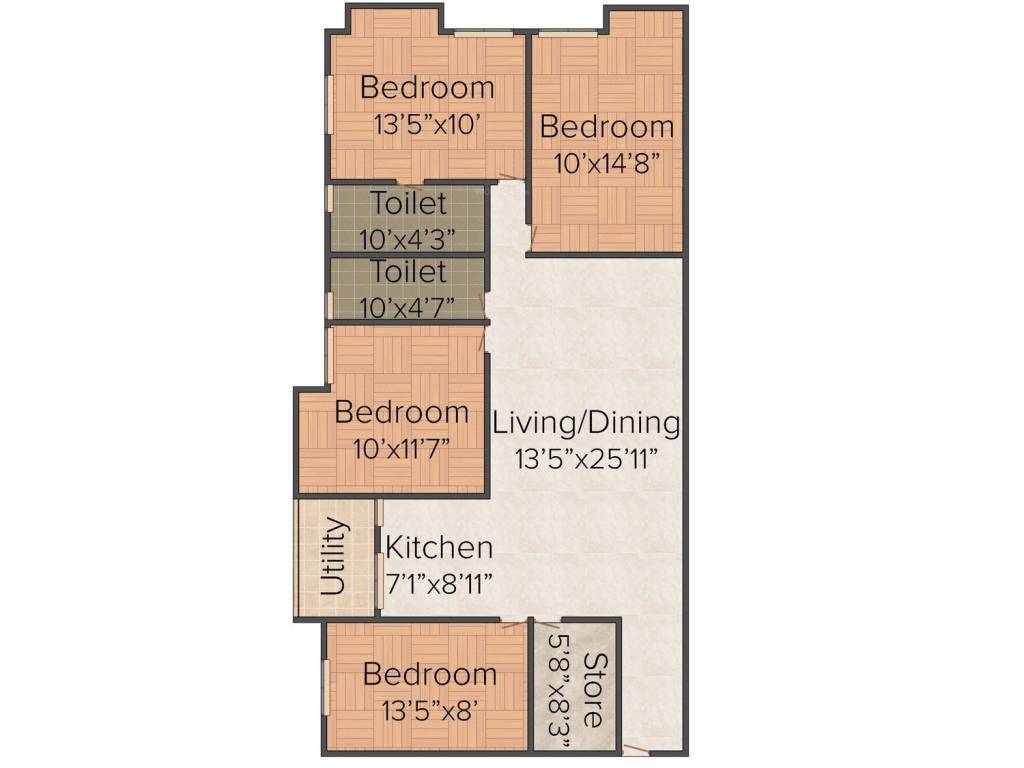 Merlin Uttara (4BHK+2T (1,606 sq ft) 1606 sq ft)