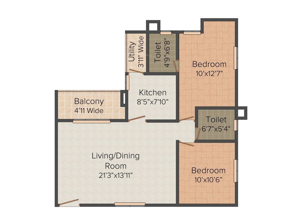 Merlin Uttara (2BHK+2T (1,051 sq ft) 1051 sq ft)