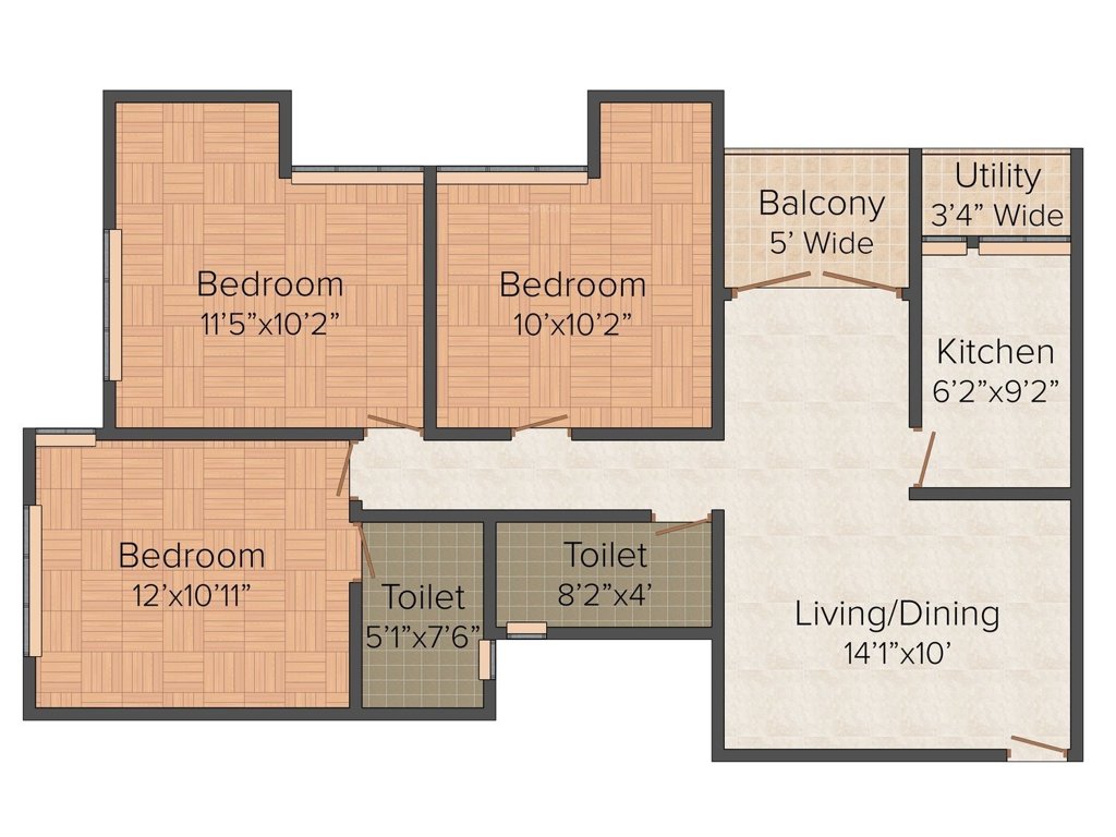 Merlin Uttara (3BHK+2T (1,104 sq ft) 1104 sq ft)