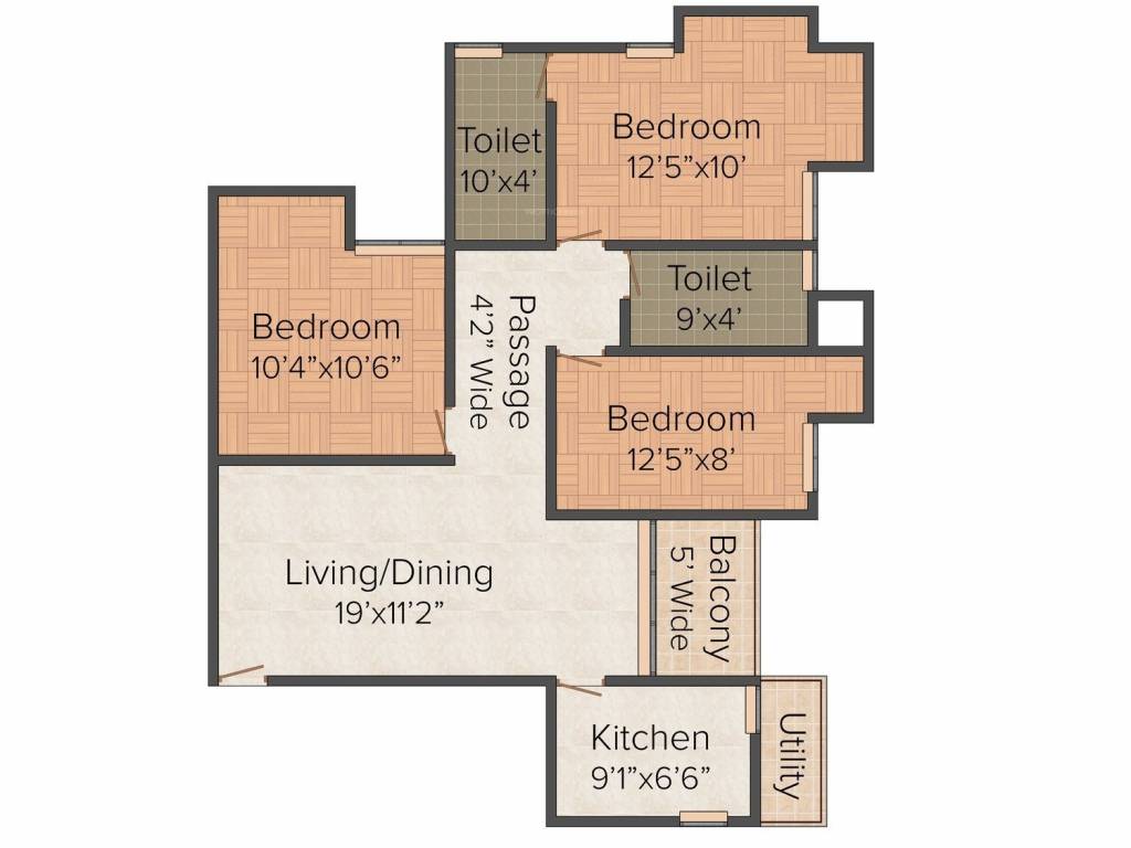Merlin Uttara (3BHK+2T (1,141 sq ft) 1141 sq ft)