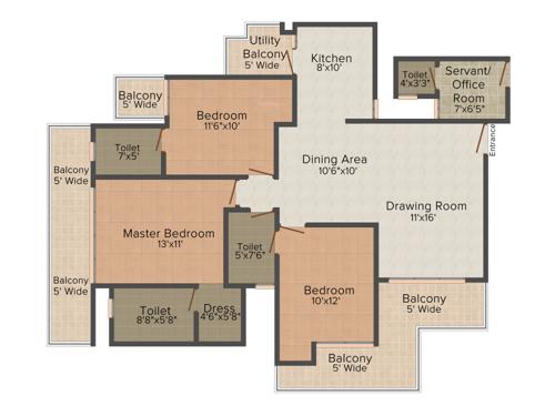 Nandini Metro Suites Bliss (3BHK+3T (1,855 sq ft) + Servant Room 1855 sq ft) Nandini Metro Suites Bliss (3BHK+3T (1,855 sq ft) + Servant Room 1855 sq ft)