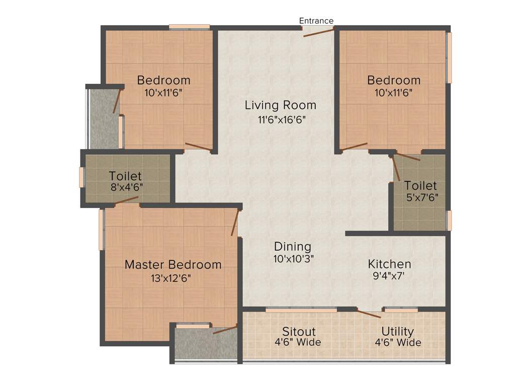 Saranya Shantiniketan (3BHK+2T (1,350 sq ft) 1350 sq ft)