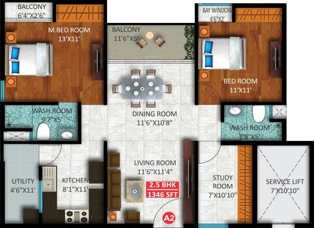 Sekhar Olympus (2BHK+2T (1,346 sq ft) + Study Room 1346 sq ft)