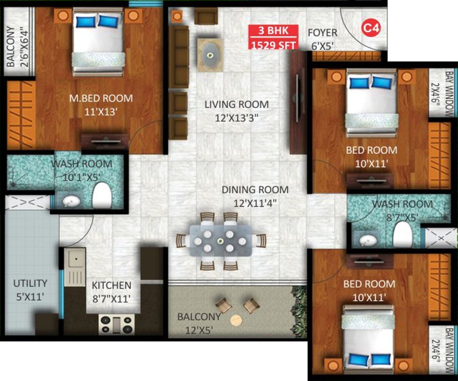 Sekhar Olympus (3BHK+2T (1,529 sq ft) 1529 sq ft)