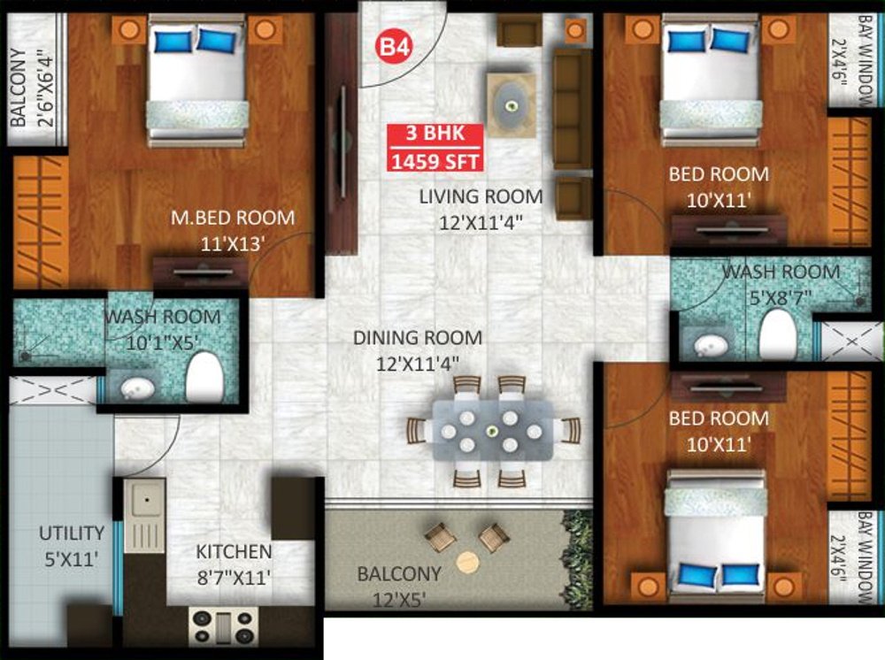 Sekhar Olympus (3BHK+2T (1,459 sq ft) 1459 sq ft)