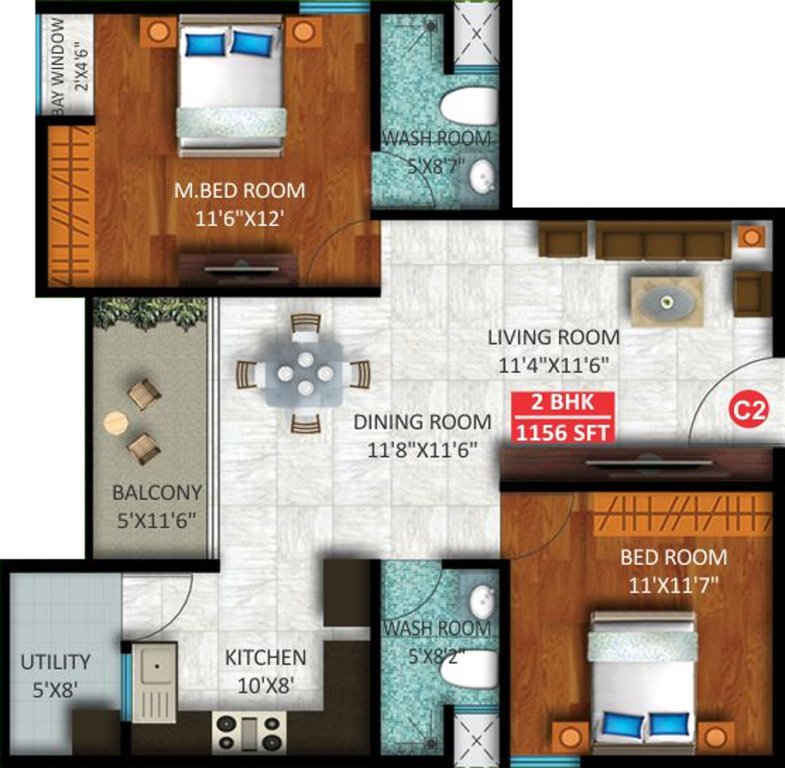 Sekhar Olympus (2BHK+2T (1,156 sq ft) 1156 sq ft)