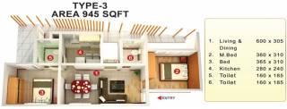 Mookambika Bamboo Waves (2BHK+2T (945 sq ft) 945 sq ft)