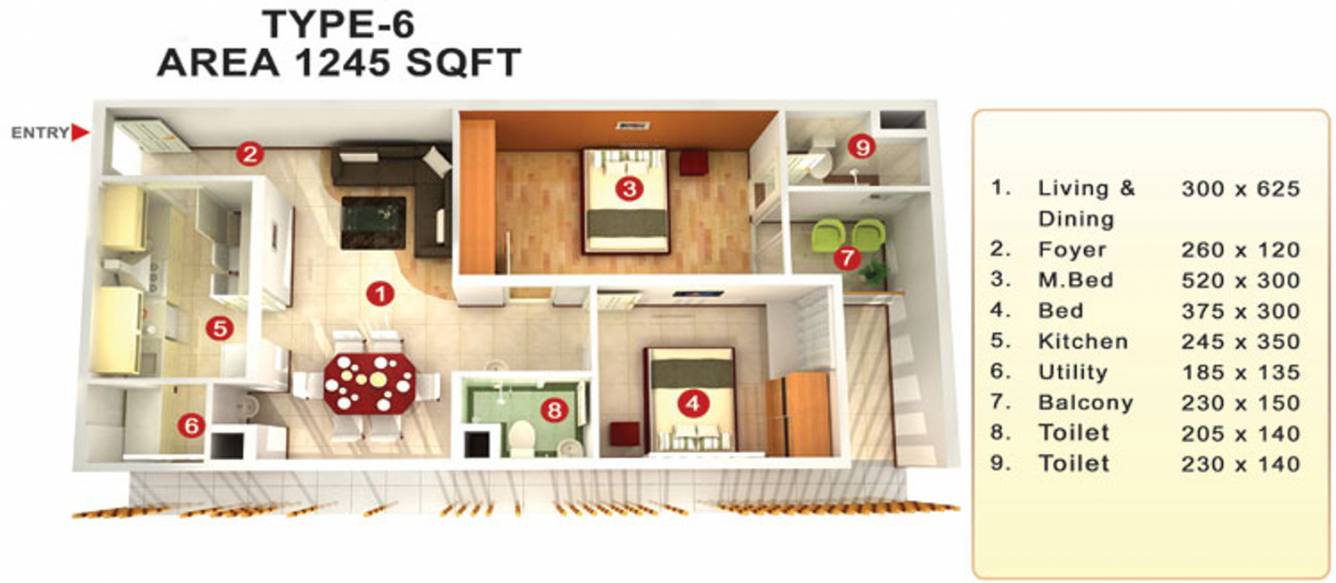 Mookambika Bamboo Waves (2BHK+2T (1,245 sq ft) 1245 sq ft)