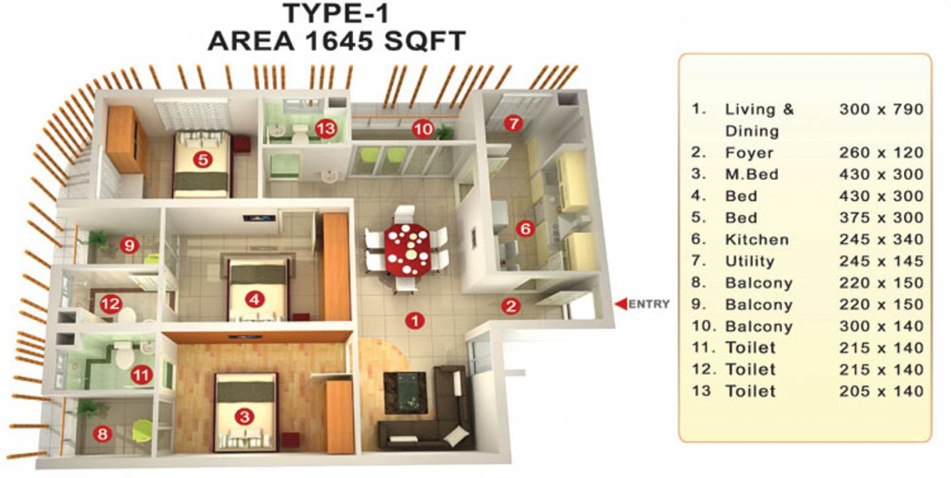 Mookambika Bamboo Waves (3BHK+3T (1,645 sq ft) 1645 sq ft)