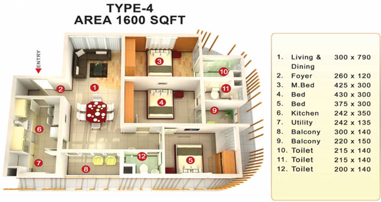 Mookambika Bamboo Waves (3BHK+3T (1,600 sq ft) 1600 sq ft)