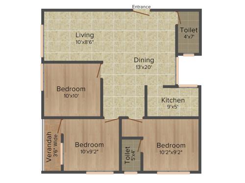 Intent Pushpochoini (3BHK+2T (1,174 sq ft) 1174 sq ft)