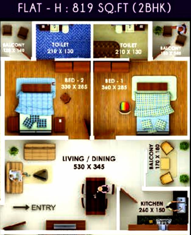 Beverly Florento (2BHK+2T (819 sq ft) 819 sq ft)