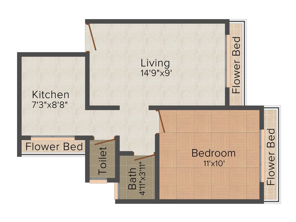Qualitas Gardens (1BHK+1T (634 sq ft) 634 sq ft)