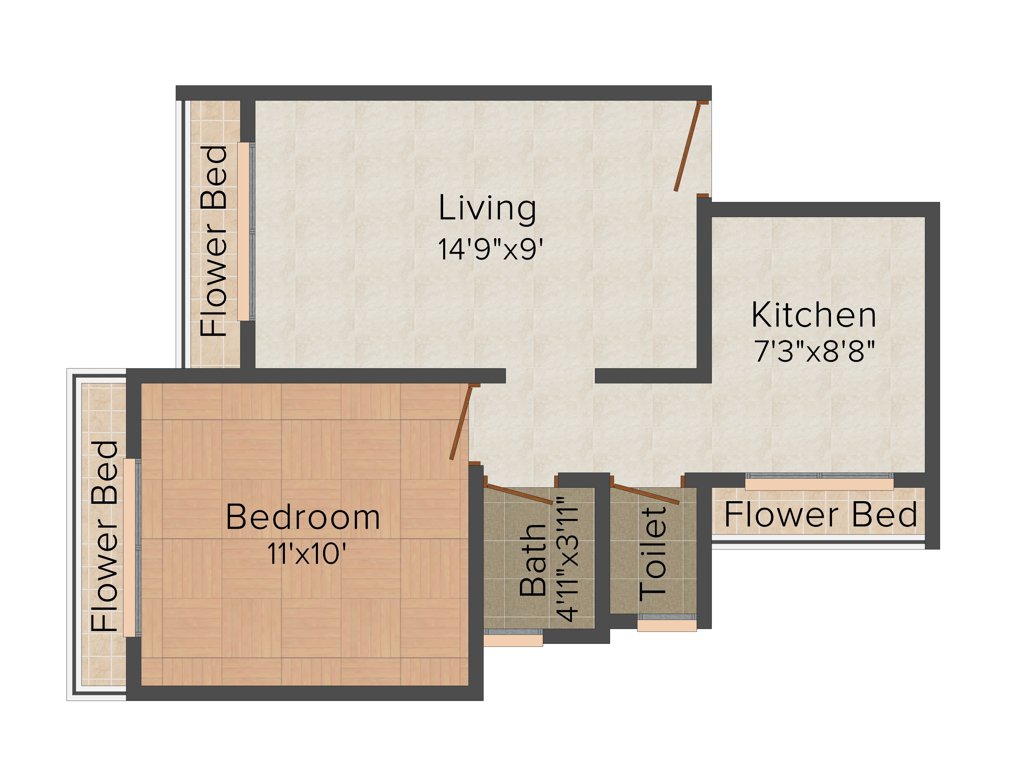 Qualitas Gardens (1BHK+1T (622 sq ft) 622 sq ft)